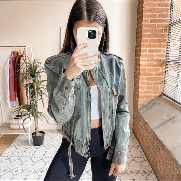 See By Chloe Jackets & Blazers - See by Chloe Distressed Military Leather Trim Jean Jacket